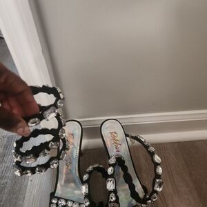 Black Sandals with Rhinestone Accents